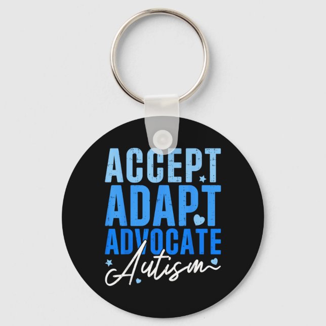 Funny Accept Adapt Advocate Autism Awareness Men Keychain (Front)