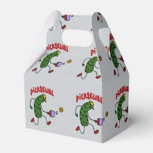 Funny Action Pickle Playing Pickleball Cartoon Favor Box