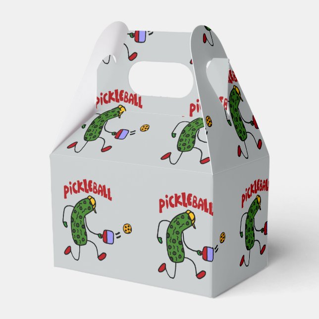 Funny Action Pickle Playing Pickleball Cartoon Favor Box (Front Side)