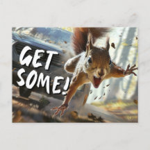 Funny Action Squirrel Postcard "Get Some"