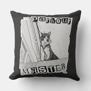 Funny Active Parkour Master Punk Kitty Design Throw Pillow