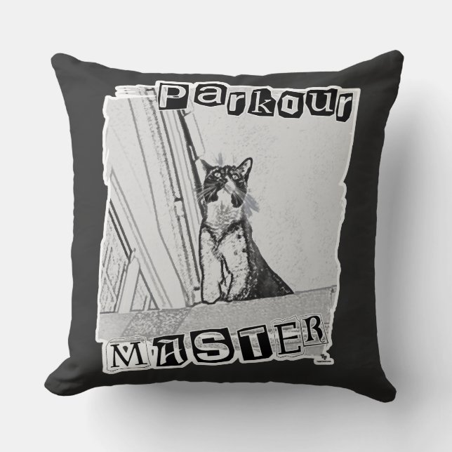 Funny Active Parkour Master Punk Kitty Design Throw Pillow (Front)