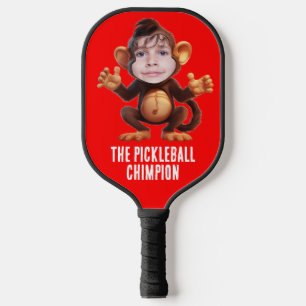 Funny ADD YOUR FACE Pun Champion Monkey Chimp Pickleball Paddle