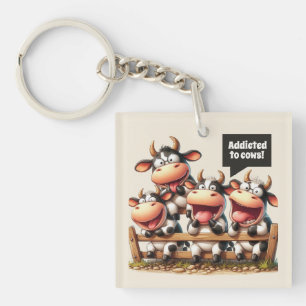 Funny addicted cows customizable keychain