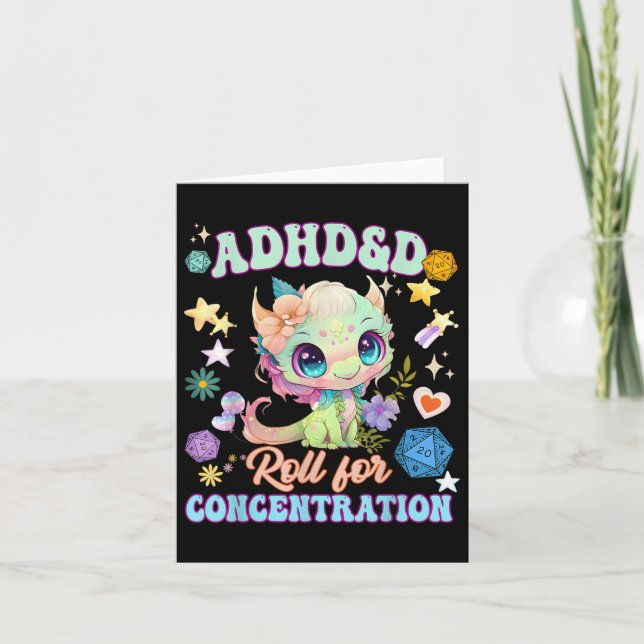 Funny Adhd&amp;d Roll For Concentration Cute Water Card (Front)