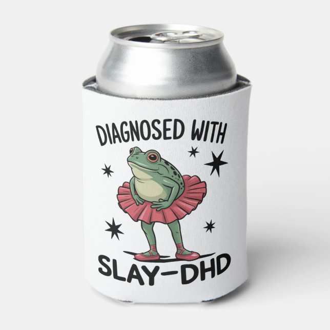 Funny ADHD Frog Neurodivergent Meme Y2K Frogcore  Can Cooler (Can Front)