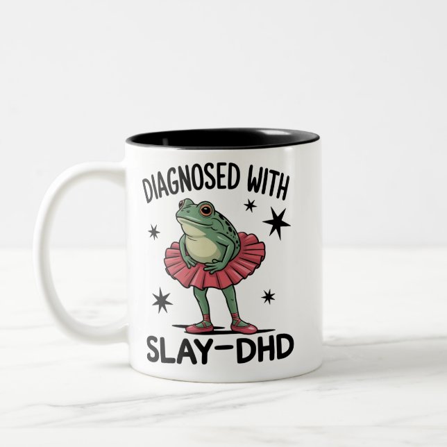 Funny ADHD Frog Neurodivergent Meme Y2K Frogcore  Two-Tone Coffee Mug (Left)