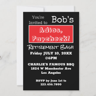 FUNNY Adios, Paycheck Dad Retirement Party  Invitation