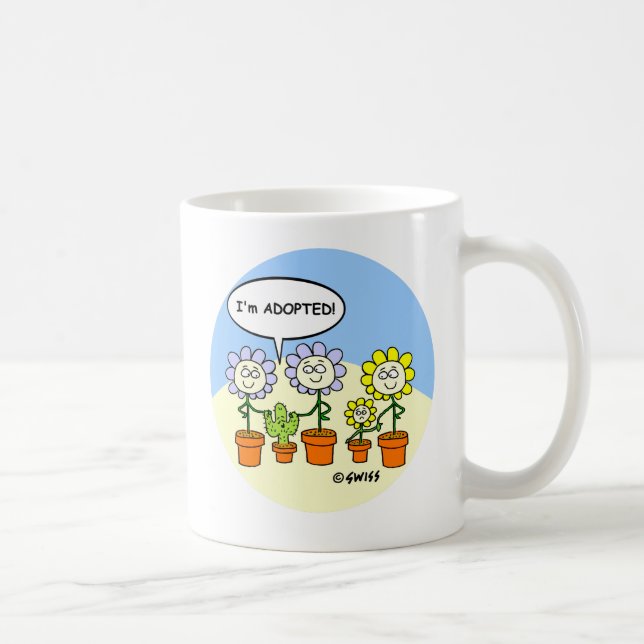 Funny Adopted Baby Cactus and Flowers Cartoon Coffee Mug (Right)