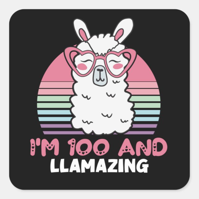 Funny Adorable Llama 100th Birthday Gift For Women Square Sticker (Front)