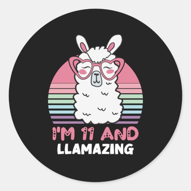 Funny Adorable Llama 11th Birthday Gift For Women Classic Round Sticker (Front)