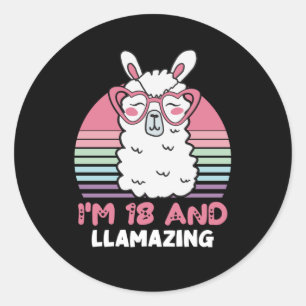 Funny Adorable Llama 18th Birthday Gift For Women Classic Round Sticker