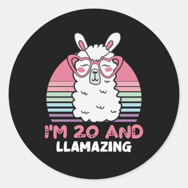 Funny Adorable Llama 20th Birthday Gift For Women Classic Round Sticker (Front)
