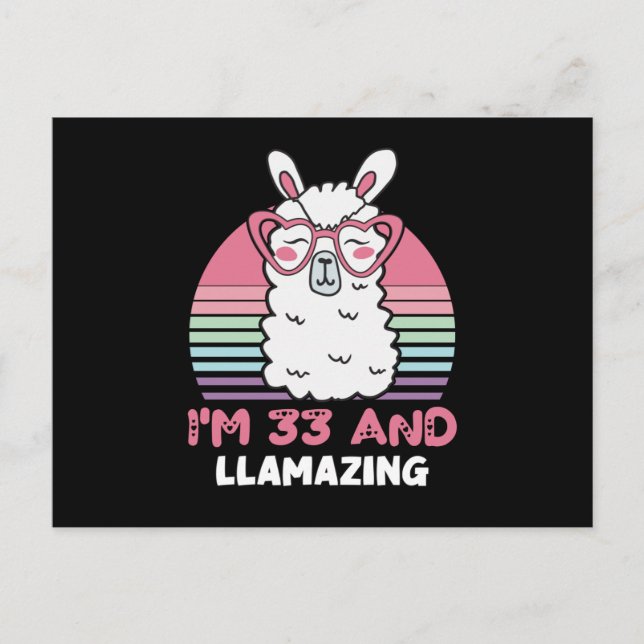 Funny Adorable Llama 33rd Birthday Gift For Women Postcard (Front)