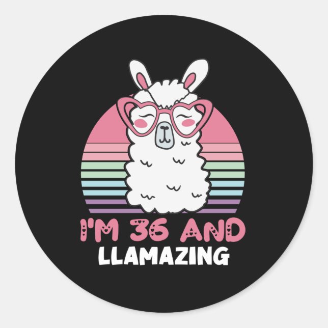 Funny Adorable Llama 36th Birthday Gift For Women Classic Round Sticker (Front)