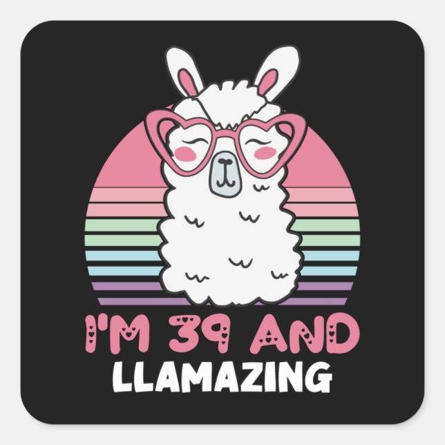 Funny Adorable Llama 39th Birthday Gift For Women Square Sticker (Front)