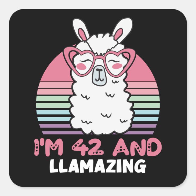 Funny Adorable Llama 42nd Birthday Gift For Women Square Sticker (Front)