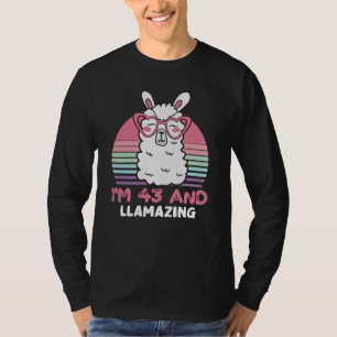 Funny Adorable Llama 43rd Birthday Gift For Women T-Shirt