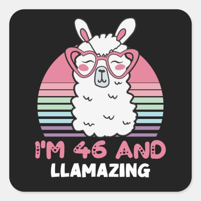 Funny Adorable Llama 46th Birthday Gift For Women Square Sticker (Front)