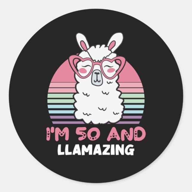 Funny Adorable Llama 50th Birthday Gift For Women Classic Round Sticker (Front)