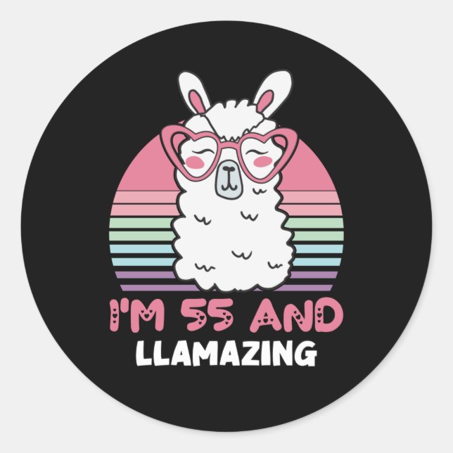 Funny Adorable Llama 55th Birthday Gift For Women Classic Round Sticker (Front)