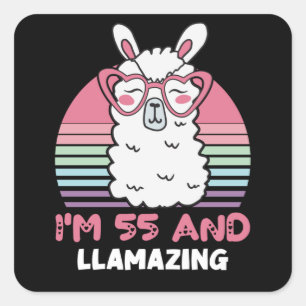 Funny Adorable Llama 55th Birthday Gift For Women Square Sticker