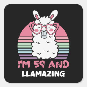 Funny Adorable Llama 59th Birthday Gift For Women Square Sticker
