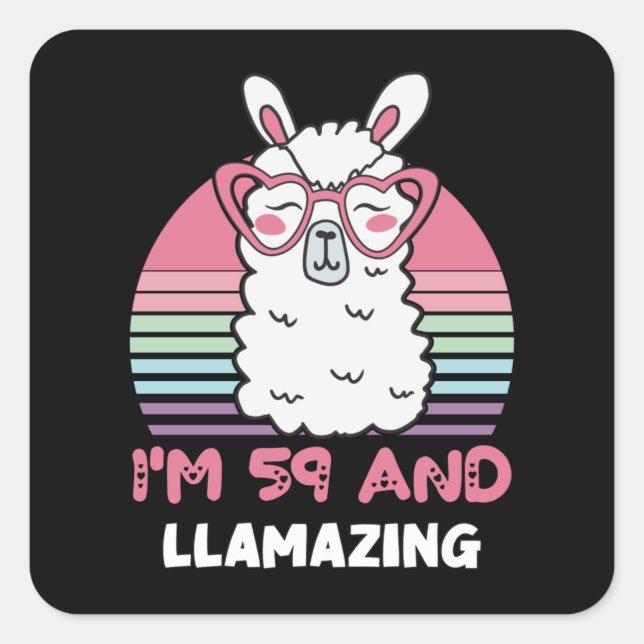 Funny Adorable Llama 59th Birthday Gift For Women Square Sticker (Front)