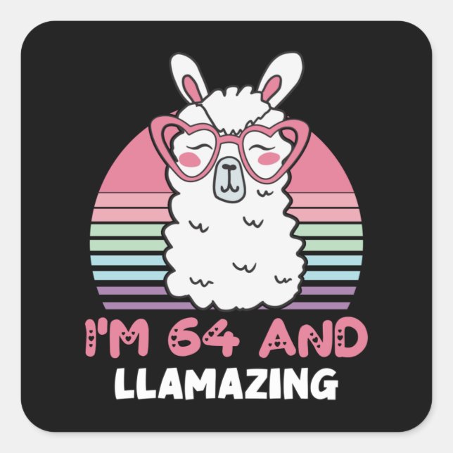 Funny Adorable Llama 64th Birthday Gift For Women Square Sticker (Front)