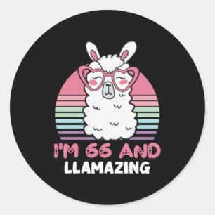 Funny Adorable Llama 66th Birthday Gift For Women Classic Round Sticker