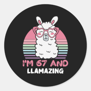 Funny Adorable Llama 67th Birthday Gift For Women Classic Round Sticker