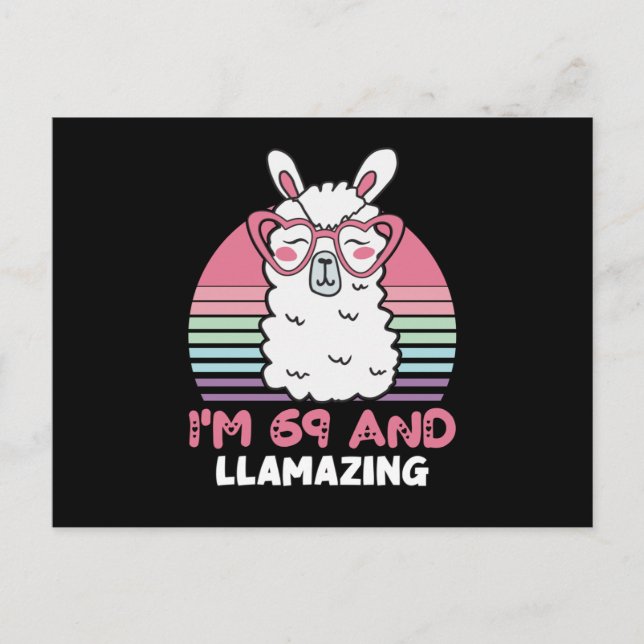 Funny Adorable Llama 69th Birthday Gift For Women Postcard (Front)