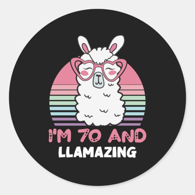 Funny Adorable Llama 70th Birthday Gift For Women Classic Round Sticker (Front)