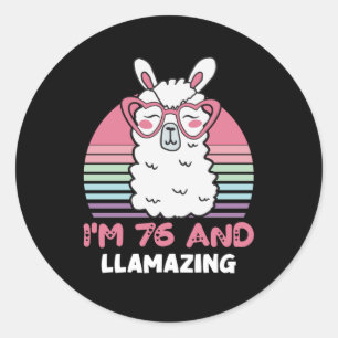 Funny Adorable Llama 76th Birthday Gift For Women Classic Round Sticker