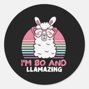 Funny Adorable Llama 80th Birthday Gift For Women Classic Round Sticker