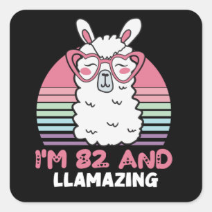 Funny Adorable Llama 82nd Birthday Gift For Women Square Sticker