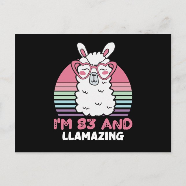 Funny Adorable Llama 83rd Birthday Gift For Women Postcard (Front)