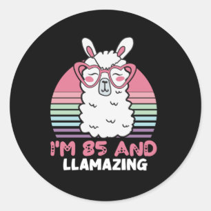 Funny Adorable Llama 85th Birthday Gift For Women Classic Round Sticker