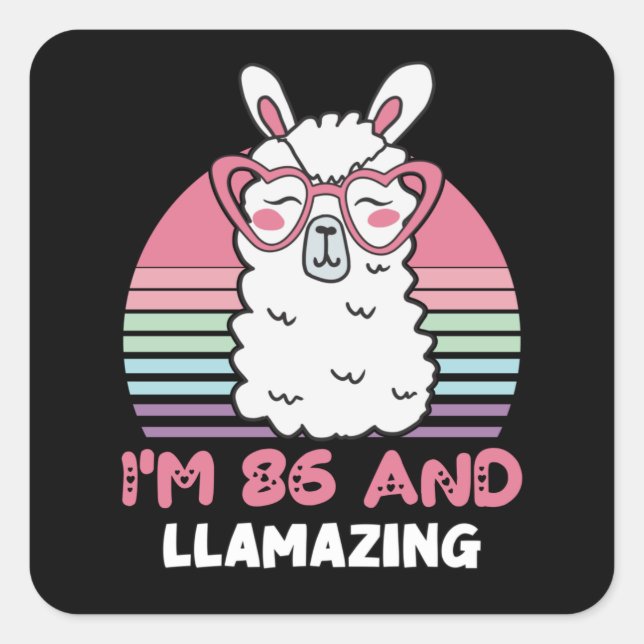 Funny Adorable Llama 86th Birthday Gift For Women Square Sticker (Front)