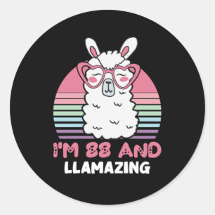 Funny Adorable Llama 88th Birthday Gift For Women Classic Round Sticker