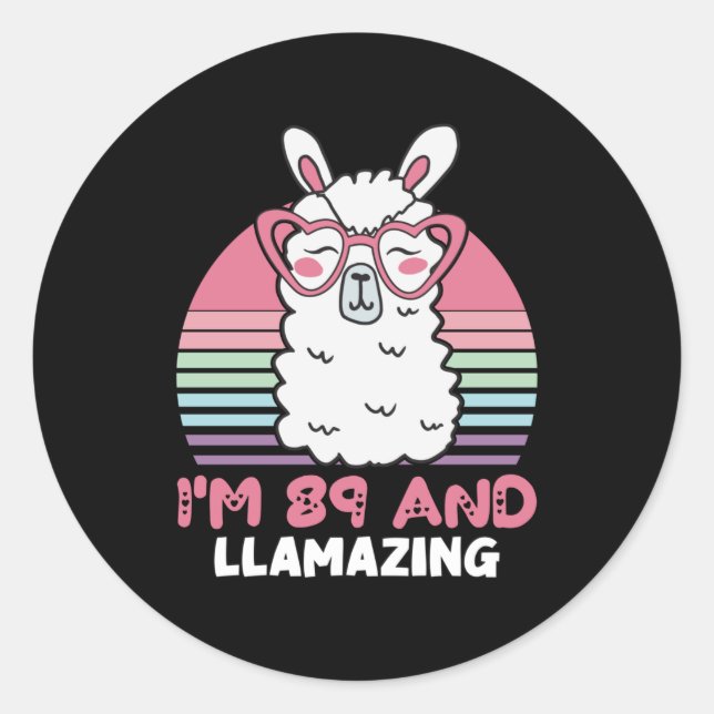 Funny Adorable Llama 89th Birthday Gift For Women Classic Round Sticker (Front)