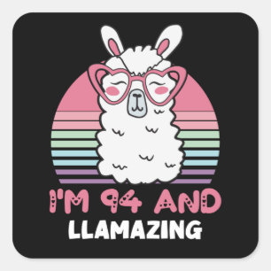 Funny Adorable Llama 94th Birthday Gift For Women Square Sticker