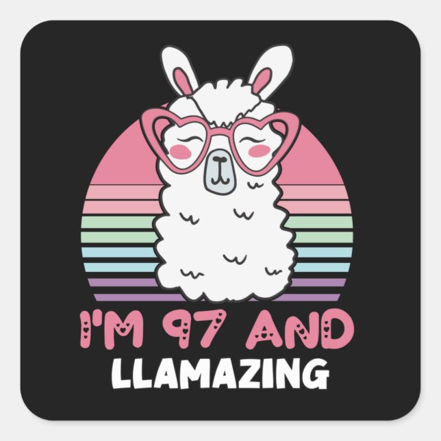 Funny Adorable Llama 97th Birthday Gift For Women Square Sticker (Front)