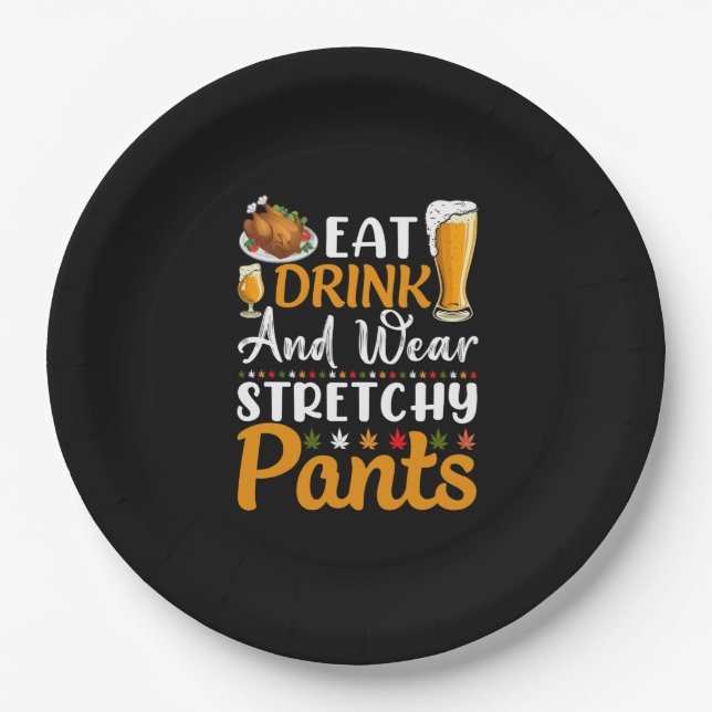 funny Adult Thanksgiving eat drink word art  Paper Plate (Front)