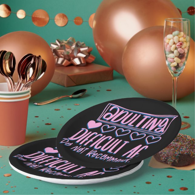 Funny Adulting Difficult AF Would Not Recommend Paper Plate (Multi)