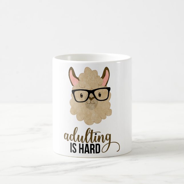 Funny Adulting is Hard Hipster Llama Coffee Mug (Center)