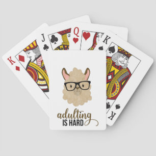 Funny Adulting is Hard Hipster Llama Playing Cards