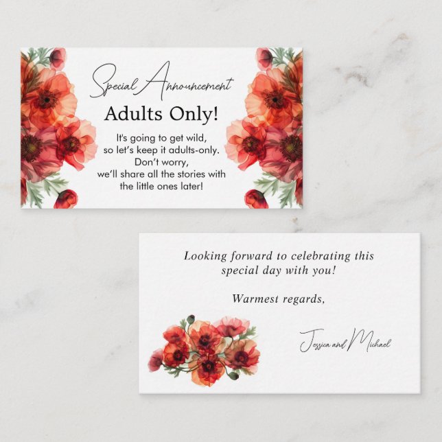 Funny Adults ONLY Scarlet Petal Serenade  Enclosure Card (Front/Back)