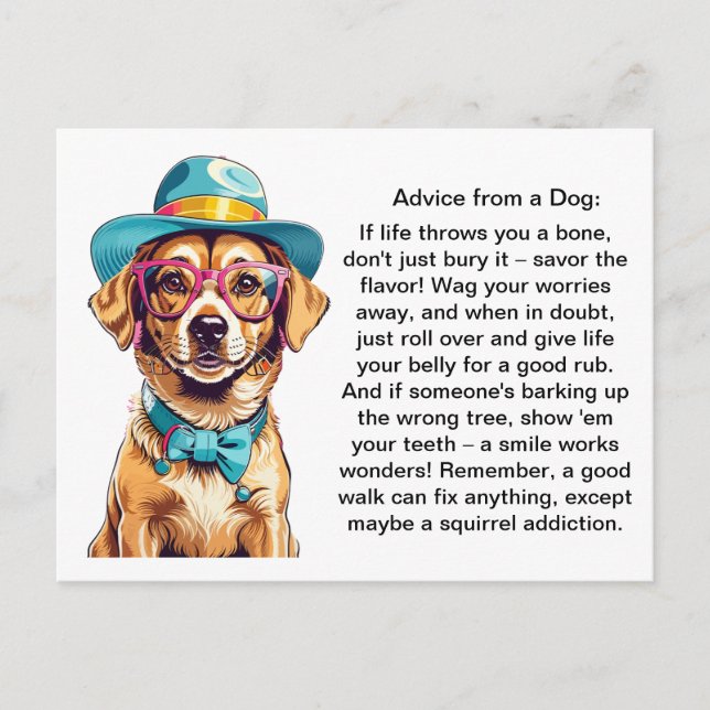 Funny Advice From A Dog Postcard (Front)