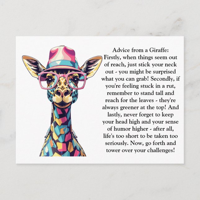 Funny Advice From A Giraffe Postcard (Front)